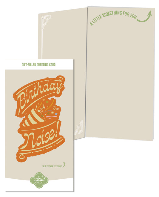 Greeting card with 'Birthday Noise!' design