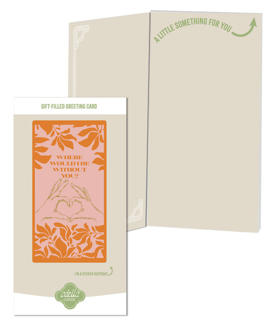 Gift-filled greeting card with floral design and 'Where Would I Be Without You' text