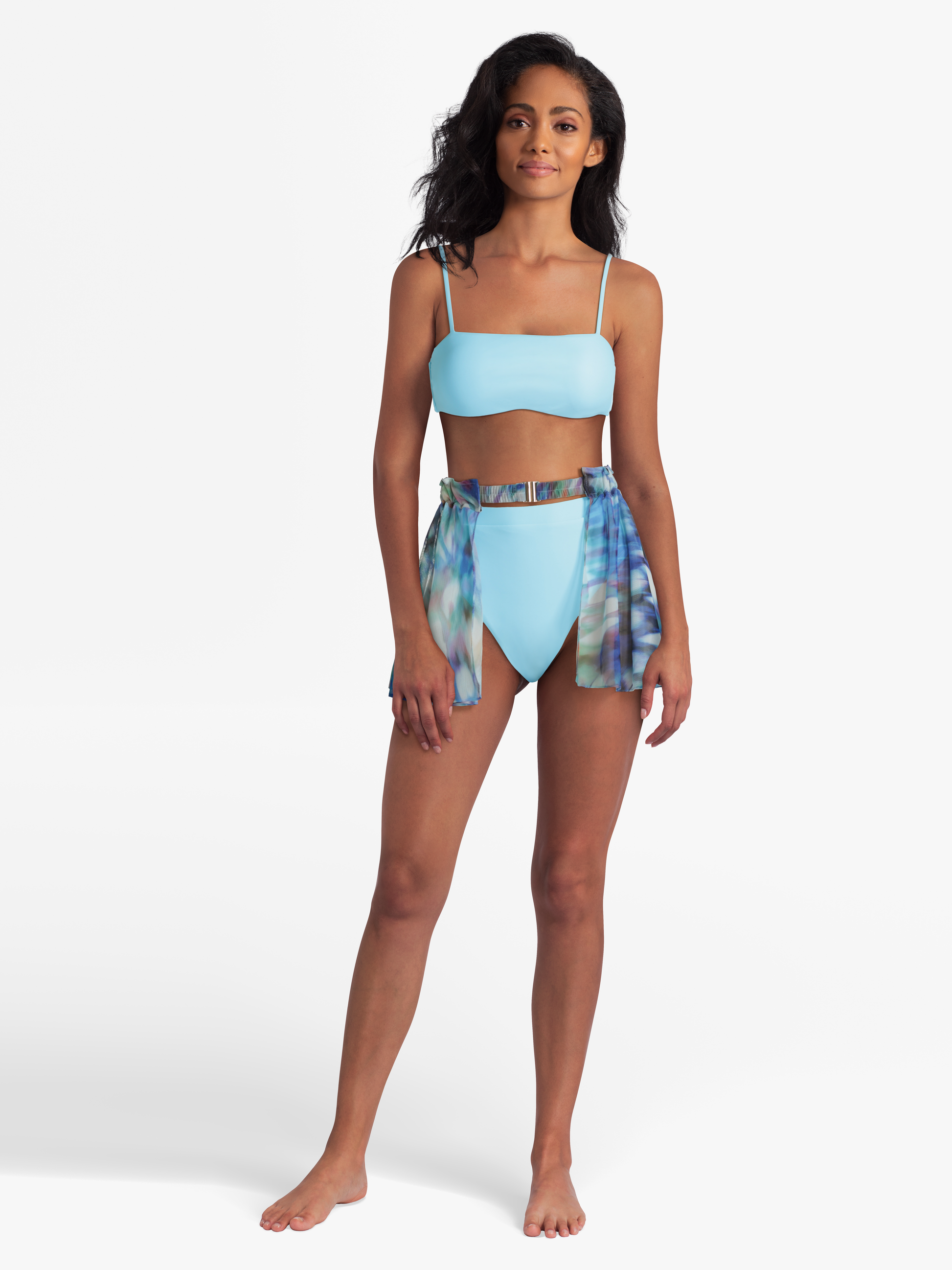 blue tie-dye swim skirt