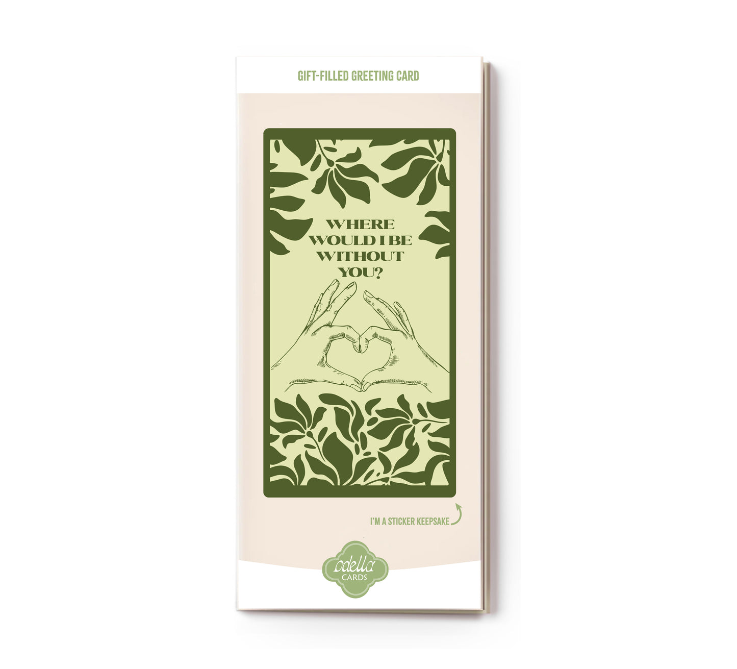 Greeting card with heart hands with gift inside 