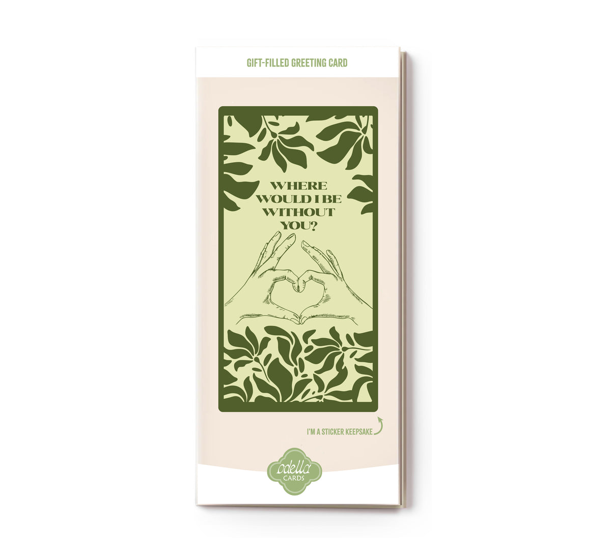 Greeting card with heart hands with gift inside 