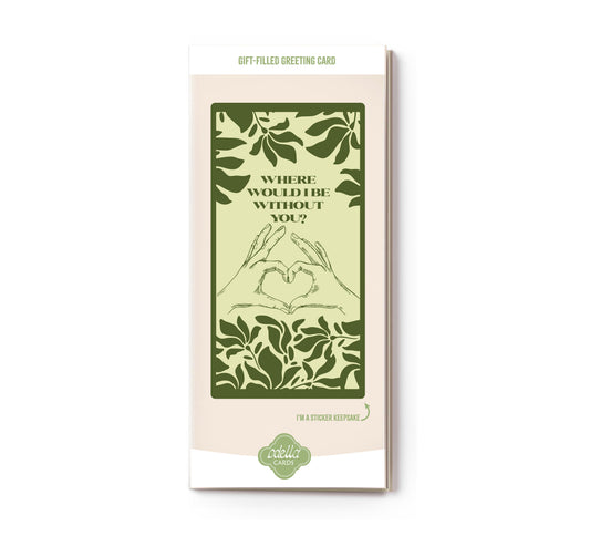 Greeting card with heart hands with gift inside 